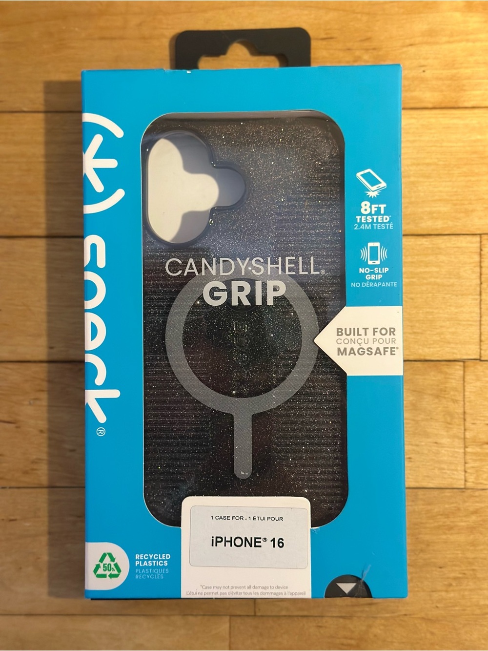 speck CandyShell Grip Case for iPhone 16 - Black Sparkle
